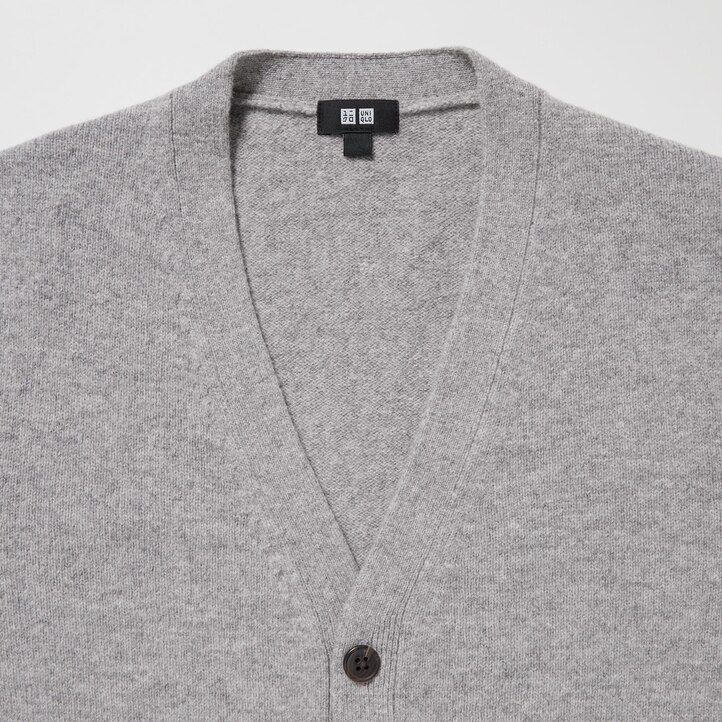 uniqlo premium lambswool v neck mens jumpers grey