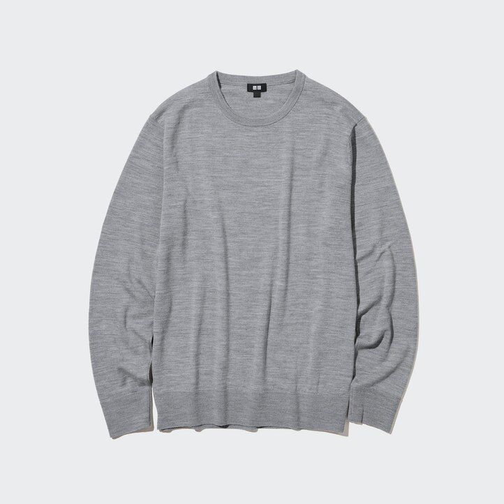 grey uniqlo extra fine merino crew neck mens jumpers