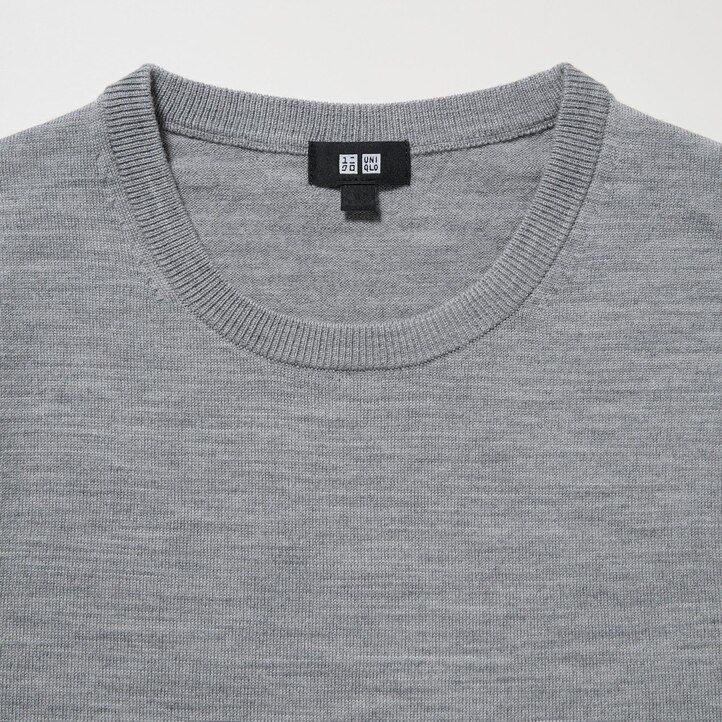 grey uniqlo extra fine merino crew neck mens jumpers