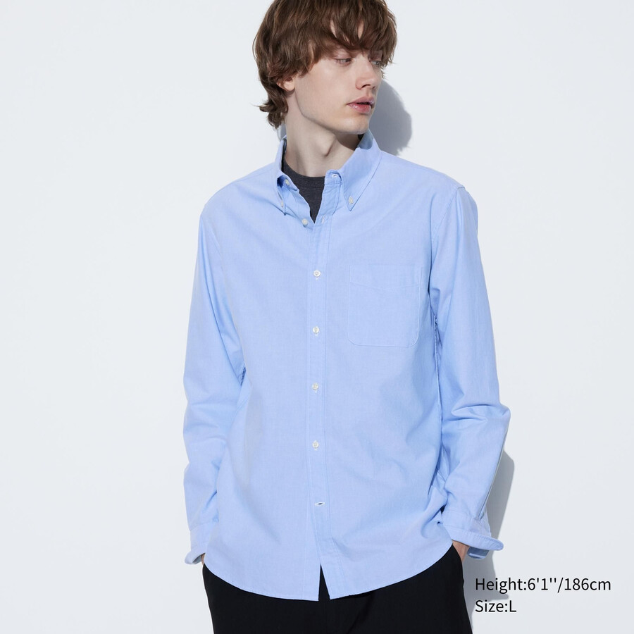 uniqlo slim fit oxford regular collar mens shirts blue