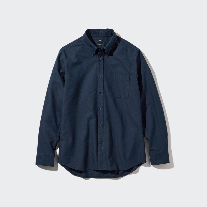 uniqlo slim fit oxford regular collar mens shirts blue