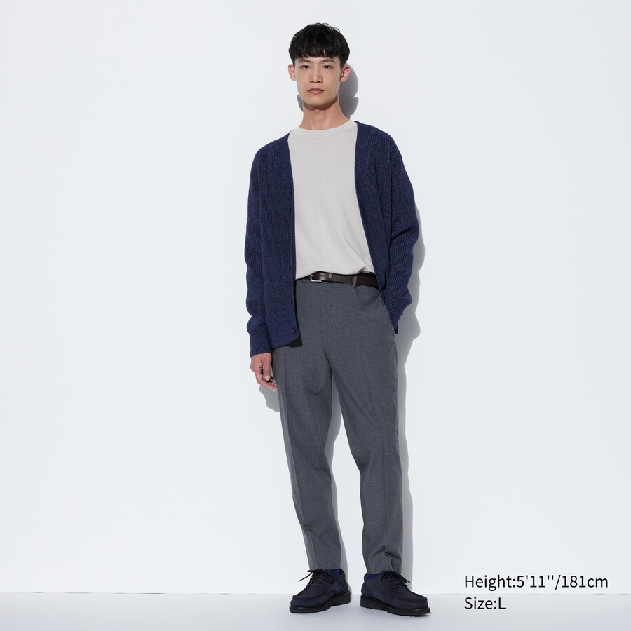 grey uniqlo smart gunclub checked ankle length mens trousers