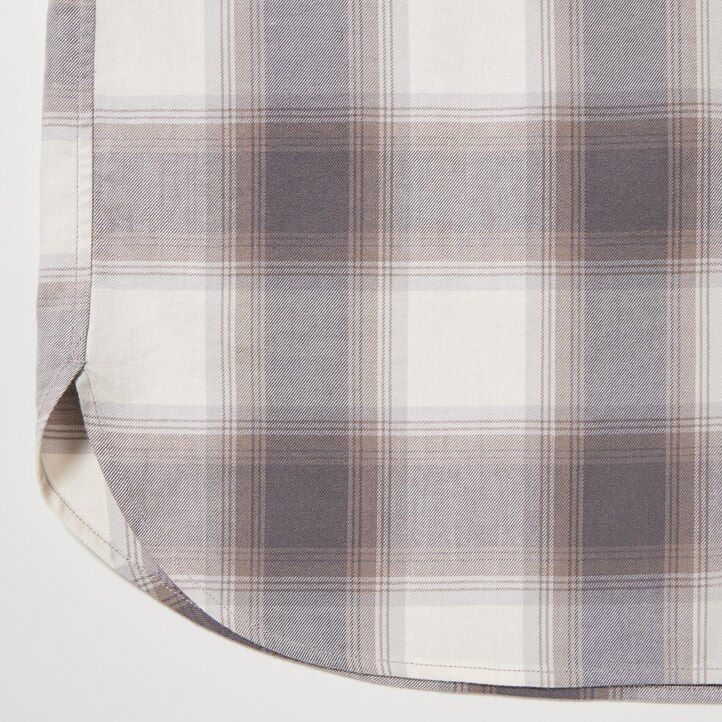 womens uniqlo soft brushed checked sleeved blouse grey