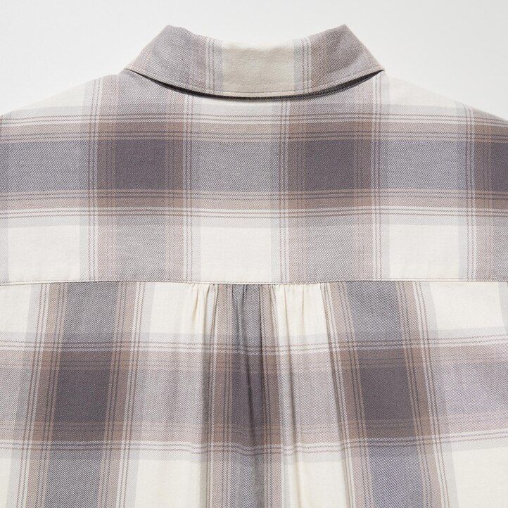 womens uniqlo soft brushed checked sleeved blouse grey