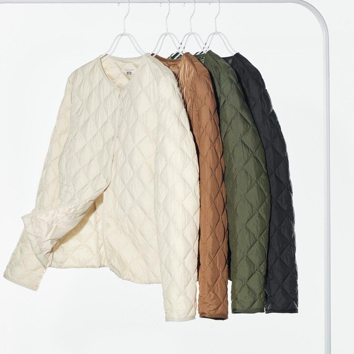 black womens uniqlo warm padded quilted jackets