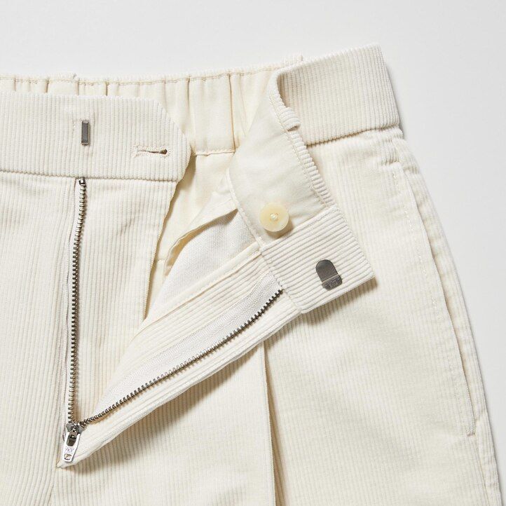 white womens uniqlo corduroy pleated wide leg tops
