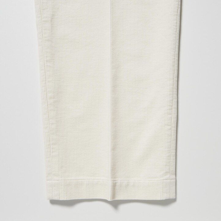 white womens uniqlo corduroy pleated wide leg tops