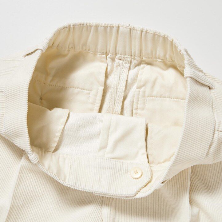 white womens uniqlo corduroy pleated wide leg tops
