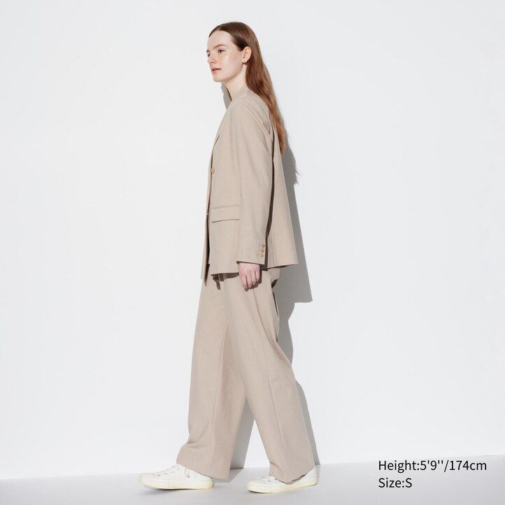 uniqlo pleated wide leg womens tops beige